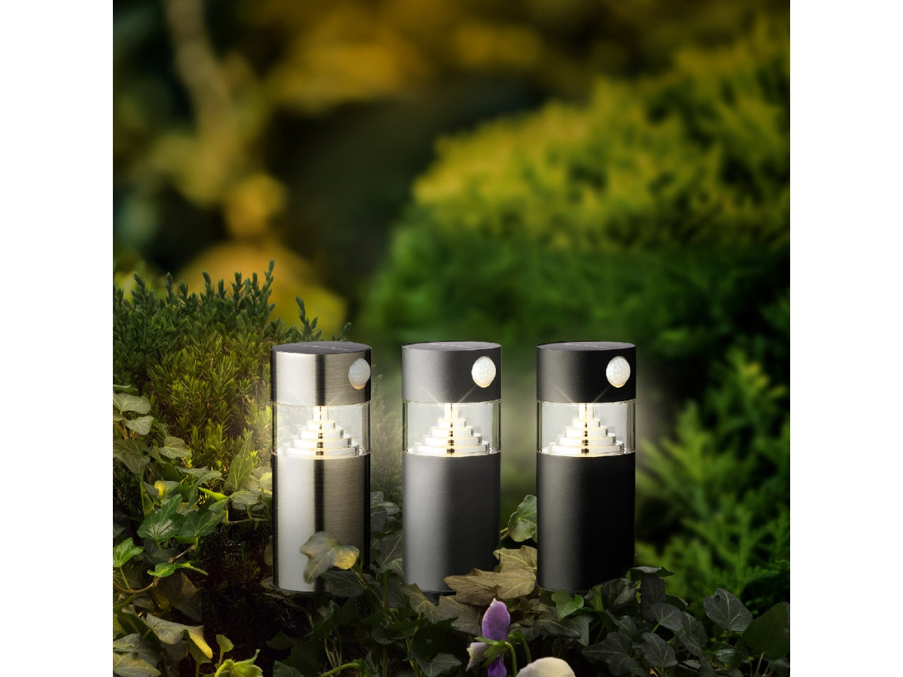 Faretto solare da giardino in acciaio diametro 7,6cm x altezza 18cm in 3 colori assortiti luce fissa bianco caldo $