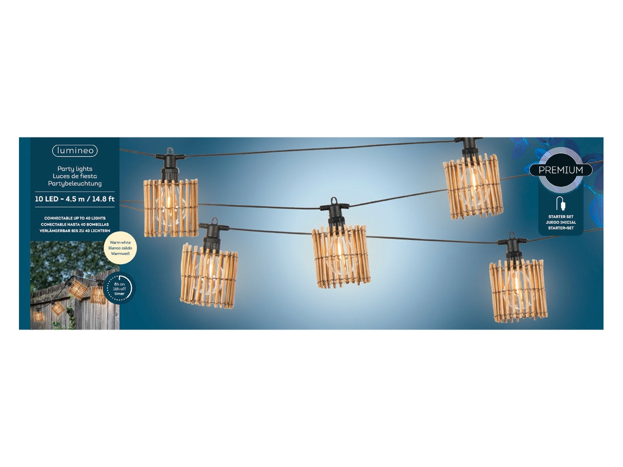 Catena luminosa led per esterno a luce fissa bianco caldo diametro 9cm x 450cm x altezza 9cm con trasformatore