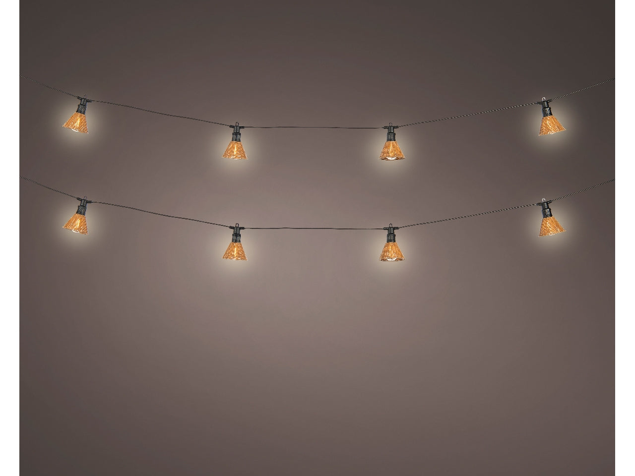 Catena luminosa led per esterno a luce fissa bianco caldo diametro 6cm x 450cm x altezza 9cm con trasformatore