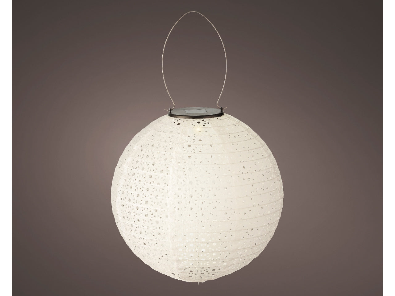 Lanterna solare in nylon bianca con luce fissa bianco caldo diametro 25cm x altezza 23cm $