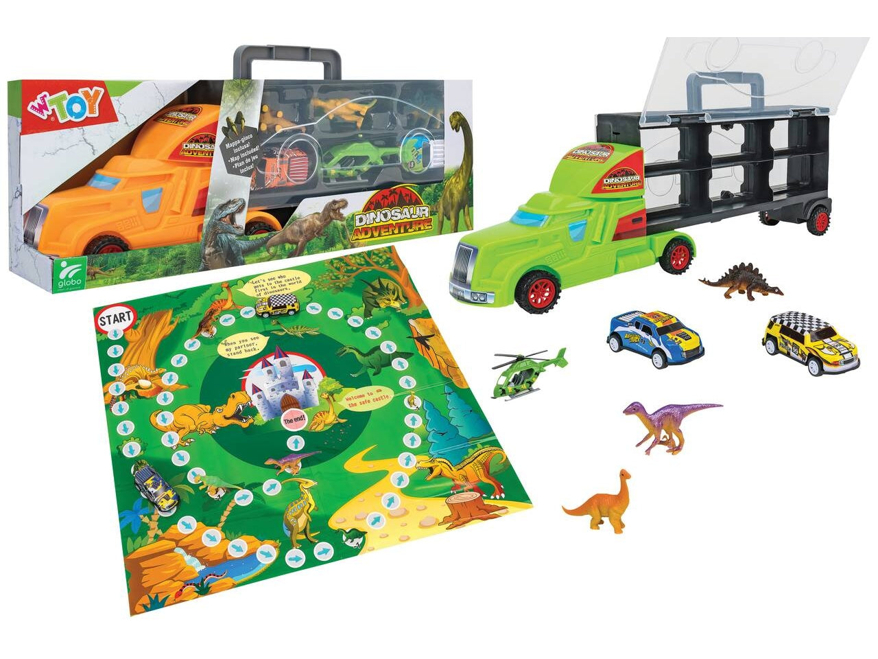 W toy camion conveicoli e dinosauri 6 pezzi  con mappa