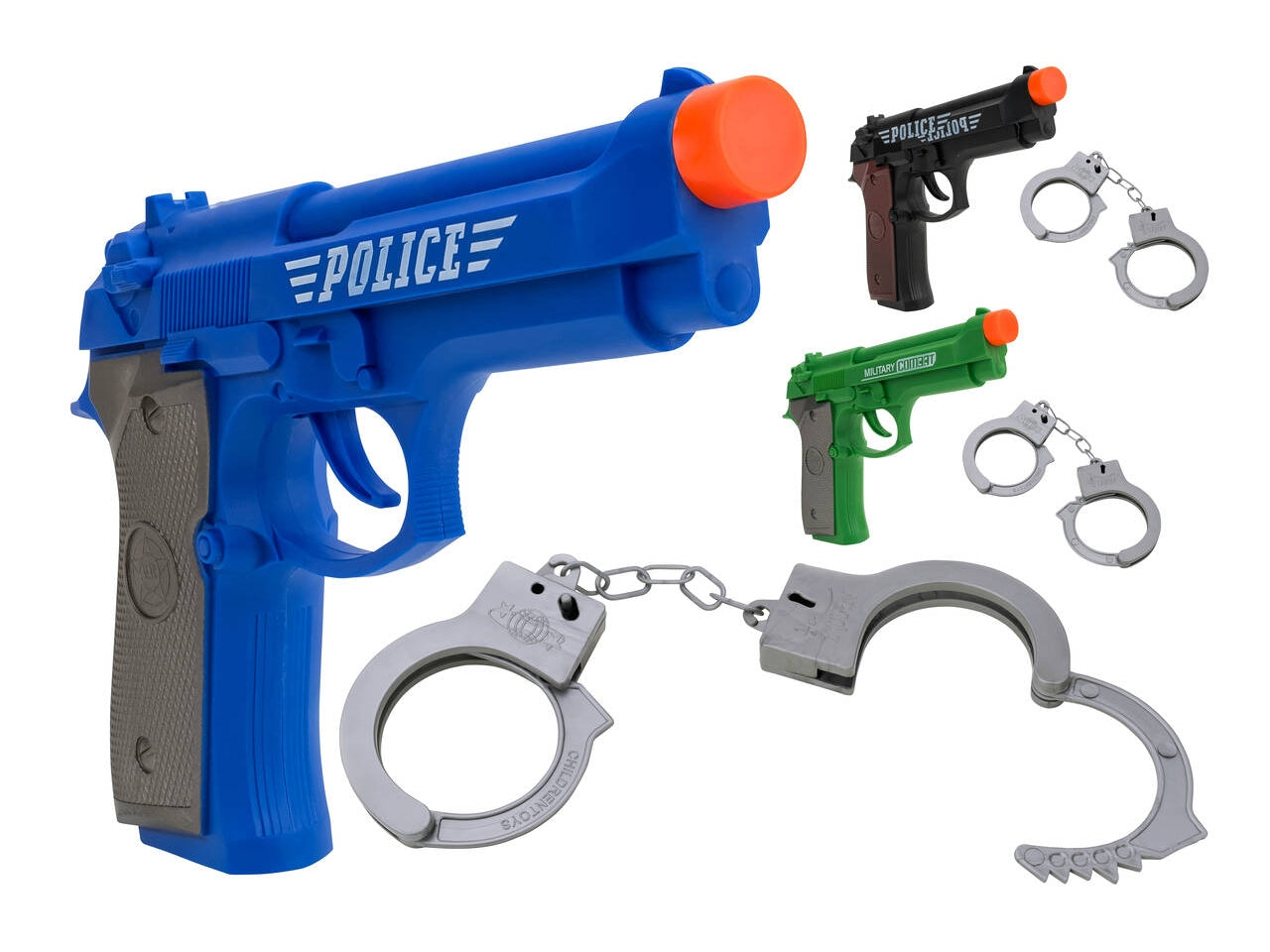 W toy pistola a batteria con suoni e  manette in 3 colorazioni