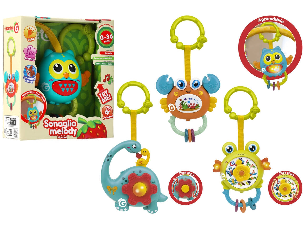 Vitamina G animali musicali batteria con luci suoni in 4 assortitimenti e in 2 colori