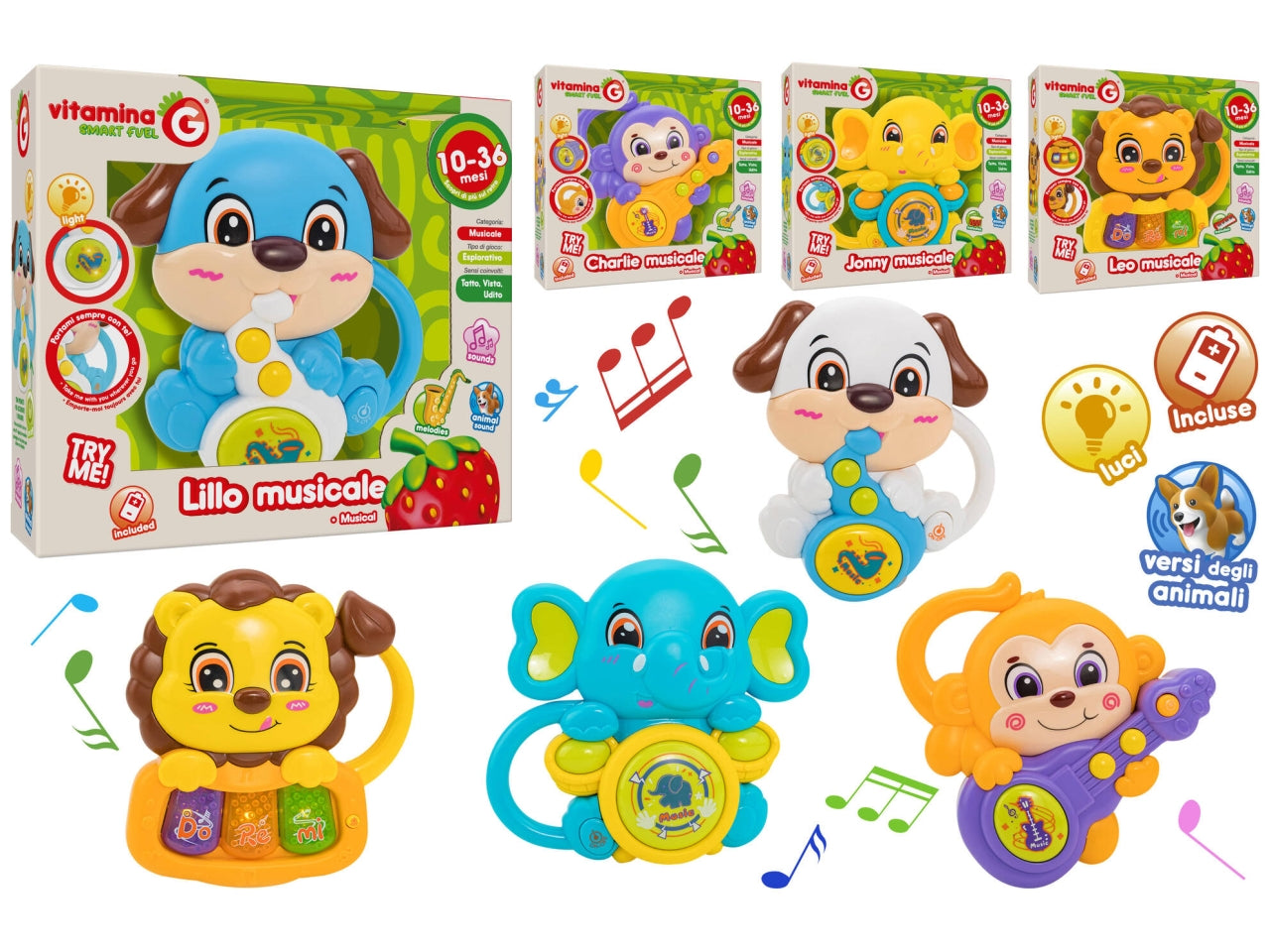 Vitamina G animali music batteria con luci suoni  assortiti