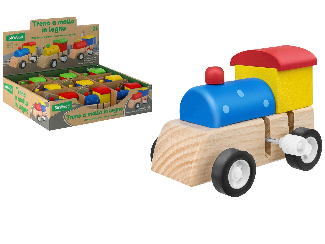 Sirwood trenino locomotiva in legno a molla set da 9 pezzi