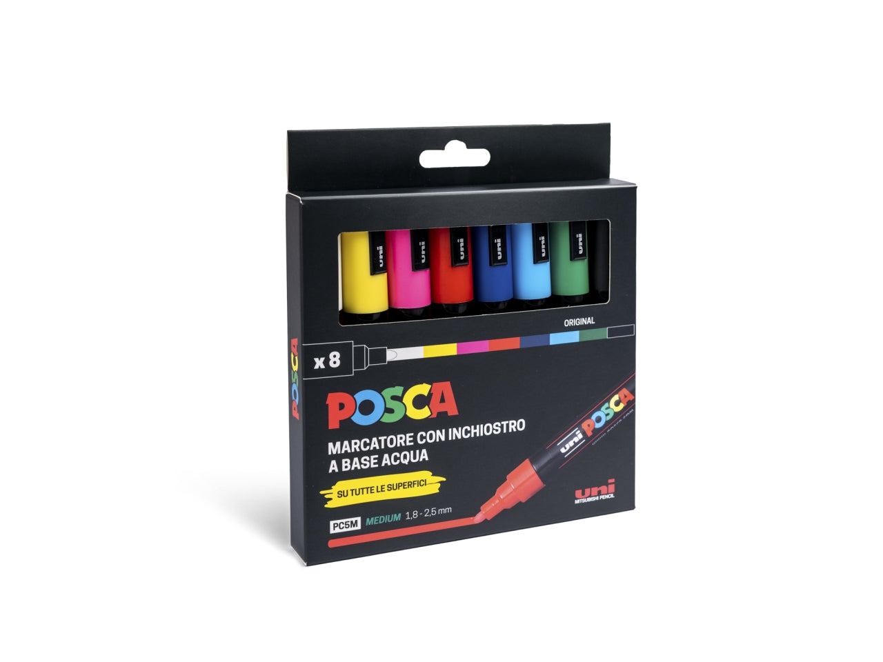Posca pennarelli set da 8 marcatori assortiti punta media tratto 1,8/2,5 mm, inchiostro a base d'acqua per tutte le superfici