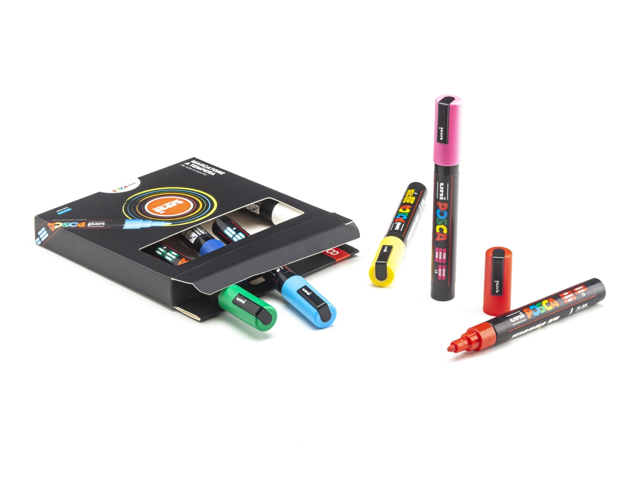 Posca pennarelli set da 8 marcatori assortiti punta media tratto 1,8/2,5 mm, inchiostro a base d'acqua per tutte le superfici