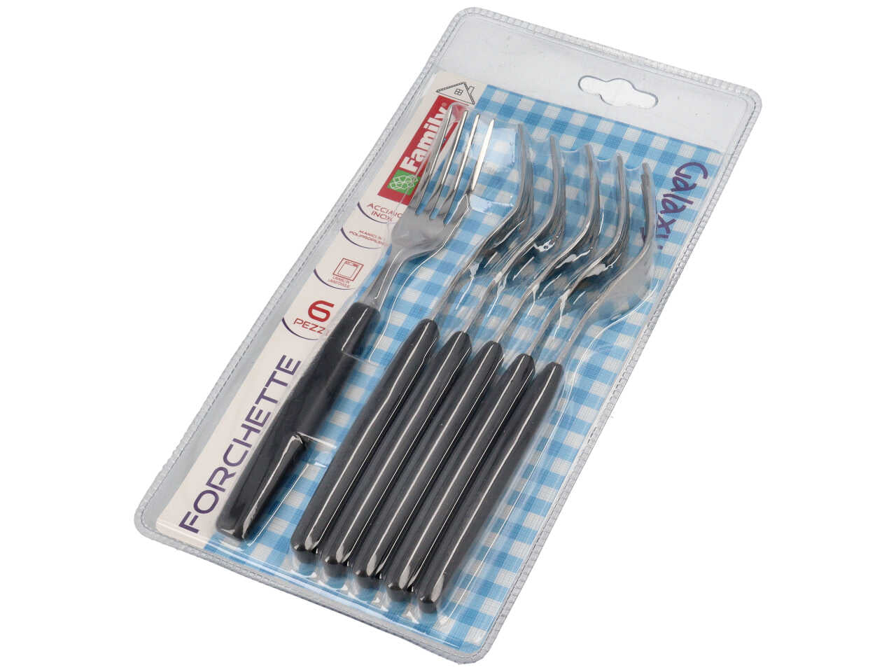 Set 6 Forchette Coltellerie Paolucci/Family Inox Linea Galaxy, Manico Polipropilene, Acciaio Inox con manico colorato in Colori Assortiti