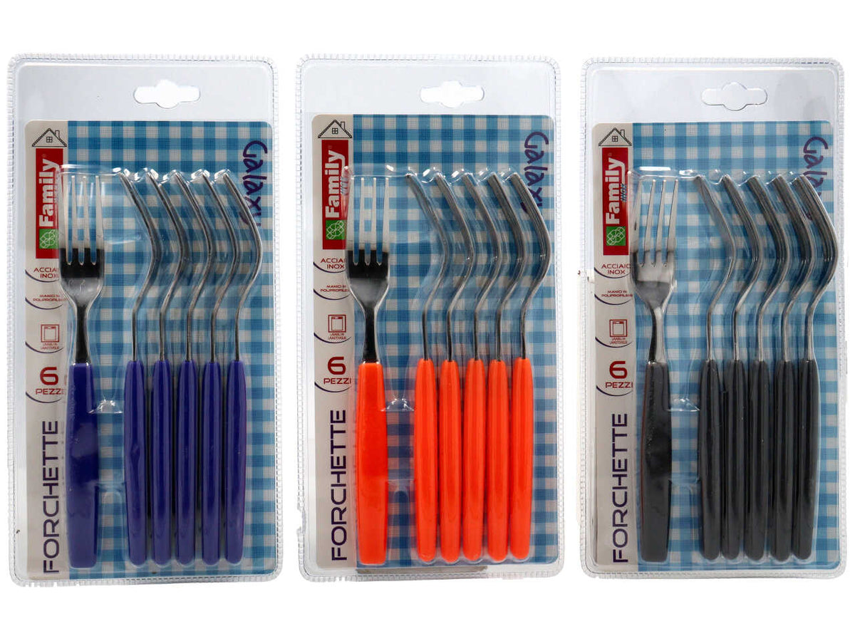 Set 6 Forchette Coltellerie Paolucci/Family Inox Linea Galaxy, Manico Polipropilene, Acciaio Inox con manico colorato in Colori Assortiti
