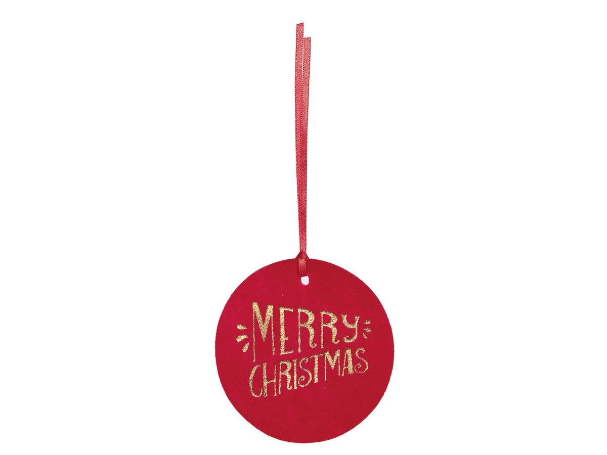 Chiudipacco velvet merry xmas tags misura d.10cm colore rosso