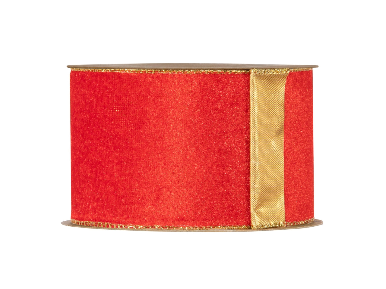 Nastro velvet double face con bordo animato 6,3cmx10mt rosso /oro