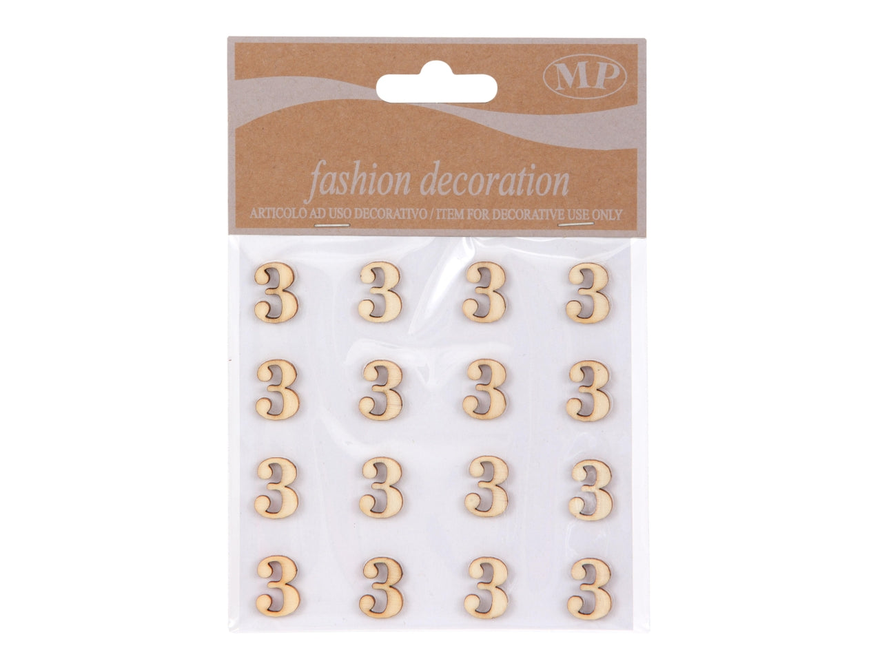 Numero 3 in legno adesivo, set da 16, 1.5x0.8 cm - Piovaccari