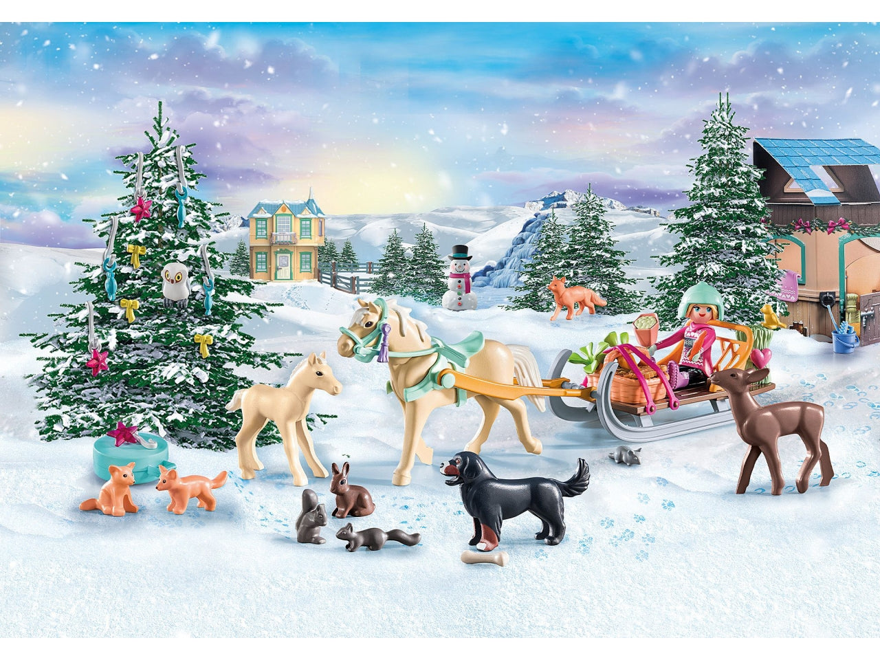 Playmobil Calendario dell'Avvento - Viaggio di Natale in Slitta, 24 giorni di sorprese con Babbo Natale, renne e tanti accessori, giocattolo per bambini dai 4 anni in su | Playmobil