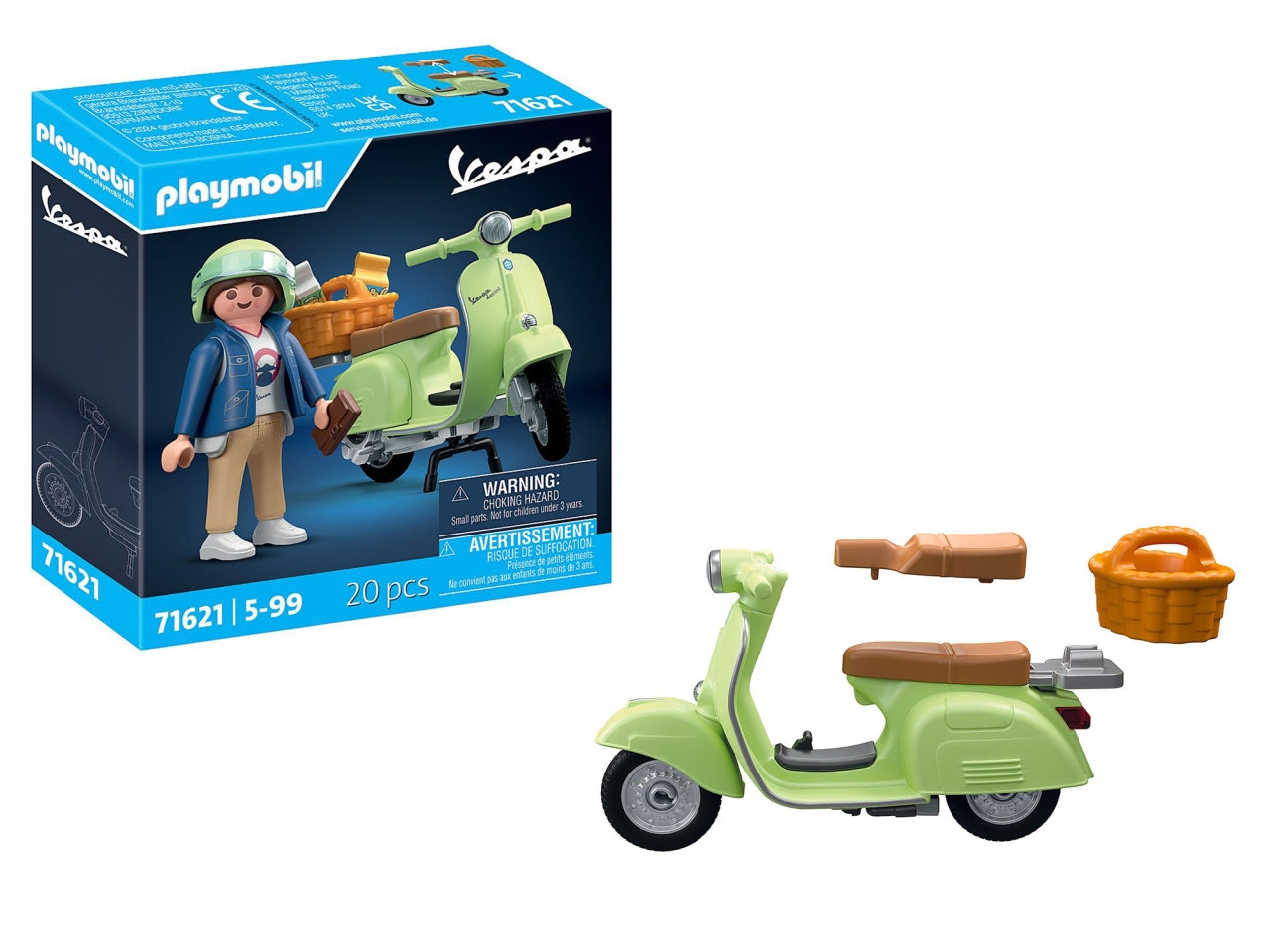 Playmobil 1969 Vespa 150 Sprint Veloce Verde Chiaro, scooter retrÃ² con personaggio, accessori e cestino, giocattolo per bambini dai 5 anni in su | Playmobil