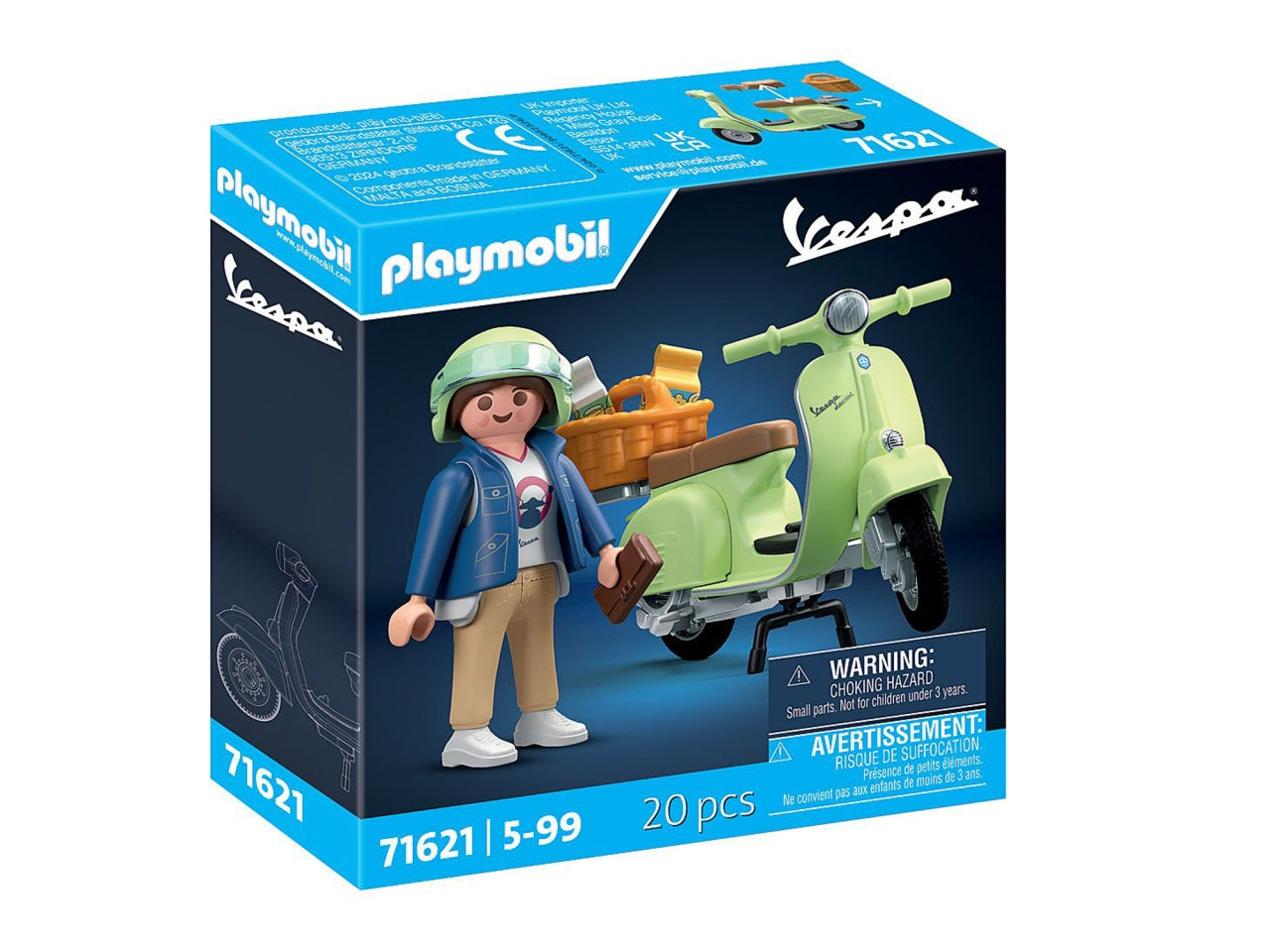 Playmobil 1969 Vespa 150 Sprint Veloce Verde Chiaro, scooter retrÃ² con personaggio, accessori e cestino, giocattolo per bambini dai 5 anni in su | Playmobil