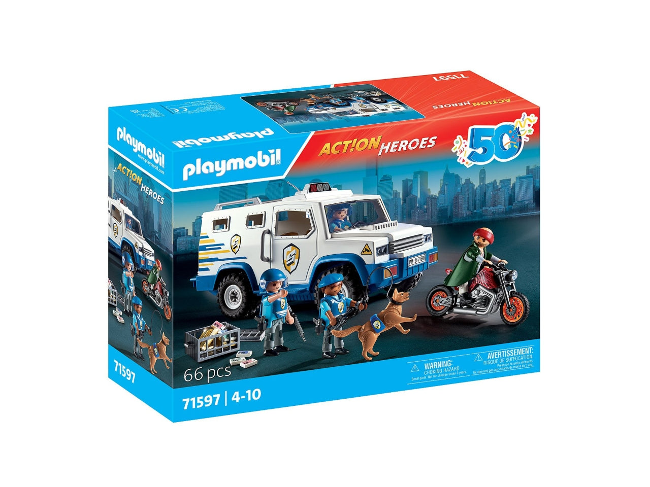 Playmobil Furgone Portavalori, edizione esclusiva per il 50Â° anniversario, con accessori e personaggi trasformabili, giocattolo per bambini dai 4 anni in su | Playmobil