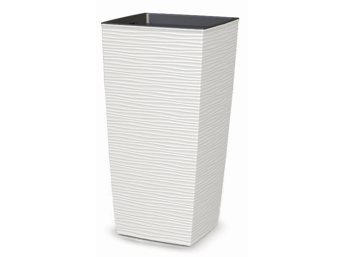 Vaso quadrato alto bianco in plastica Aurora con vaso interno estraibile, 25x25x46,5 cm - Blumax