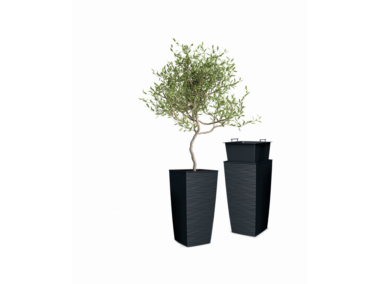 Vaso quadrato alto antracite in plastica Aurora con vaso interno estraibile, 25x25x46,5 cm - Blumax