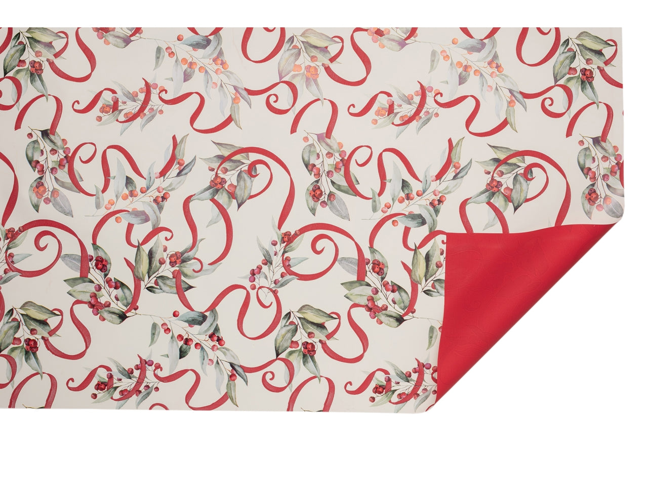 Rotolo carta da regalo floreale rosso in polipropilene 40my, 1x25m - Piennepi
