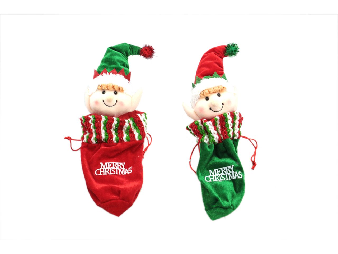 Sacchetto con elfo in 2 modelli assortiti misura 32x15cm colore rosso e verde