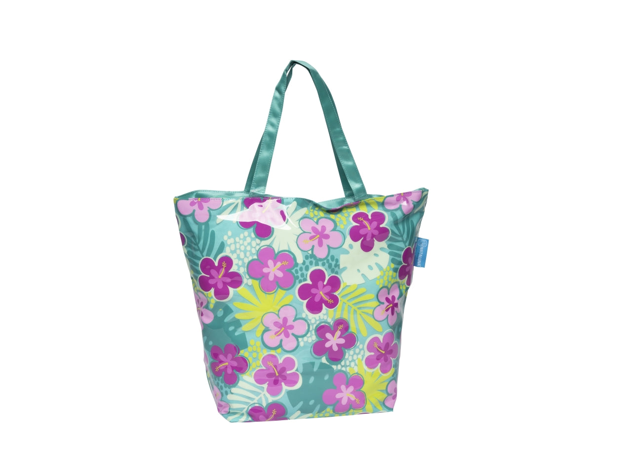 Borsa mare in pvc multicolor/celeste, fantasia floreale 54x45x22 cm - Rox