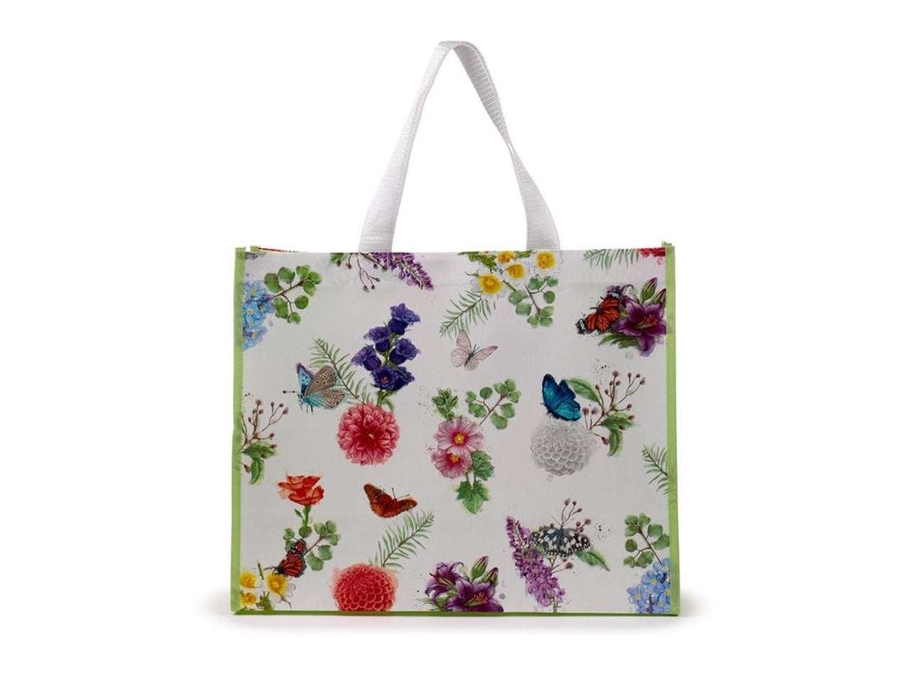Borsa shopper butterfly in polipropilene, verde chiaro e bianco floreale 33x40x17 cm - Puckator