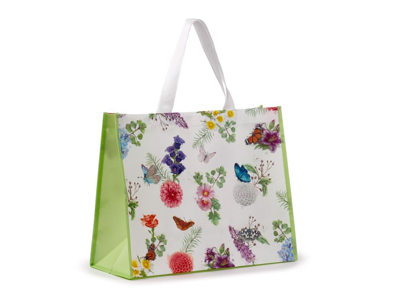 Borsa shopper butterfly in polipropilene, verde chiaro e bianco floreale 33x40x17 cm - Puckator