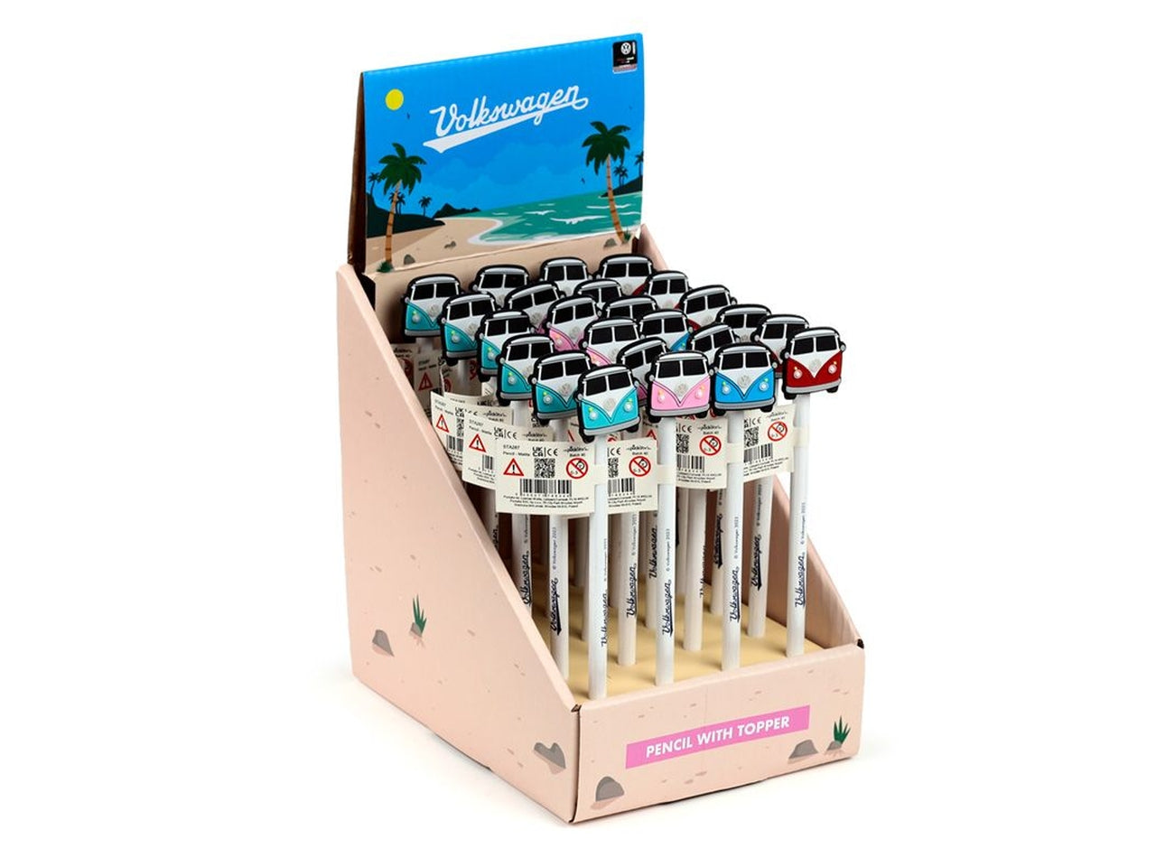 Matita Volkswagen con charms in pvc a forma di pulmino anni 70, 4 colori assortiti - Puckator