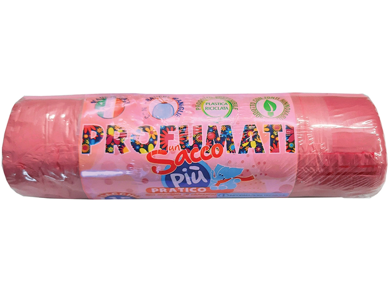Rotolo compatto 15 sacchi con maniglie 55x65cm in mdpe rosa