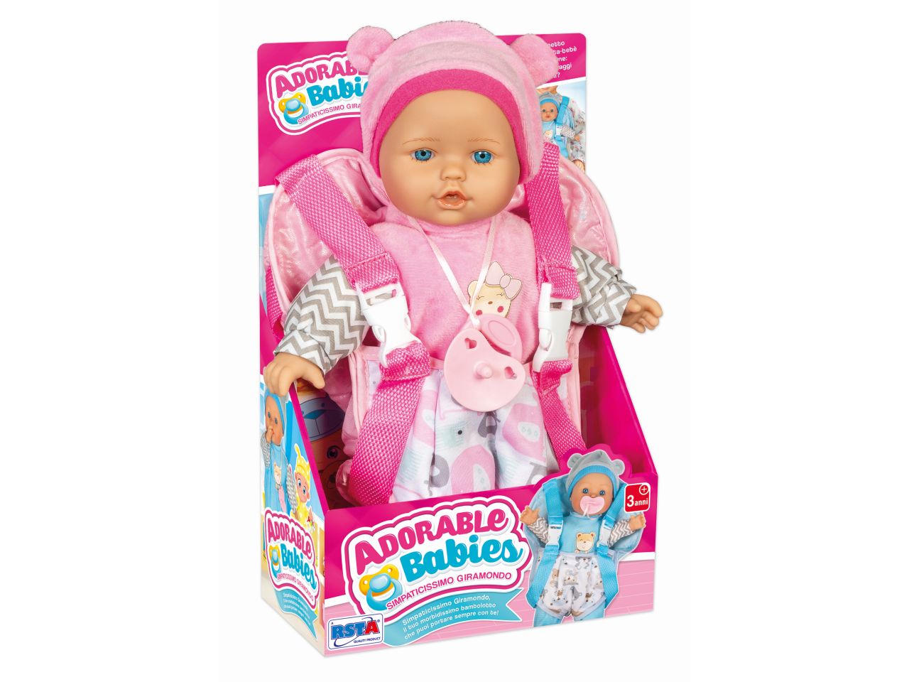 Bambola adorable babies con zainetto giramondo