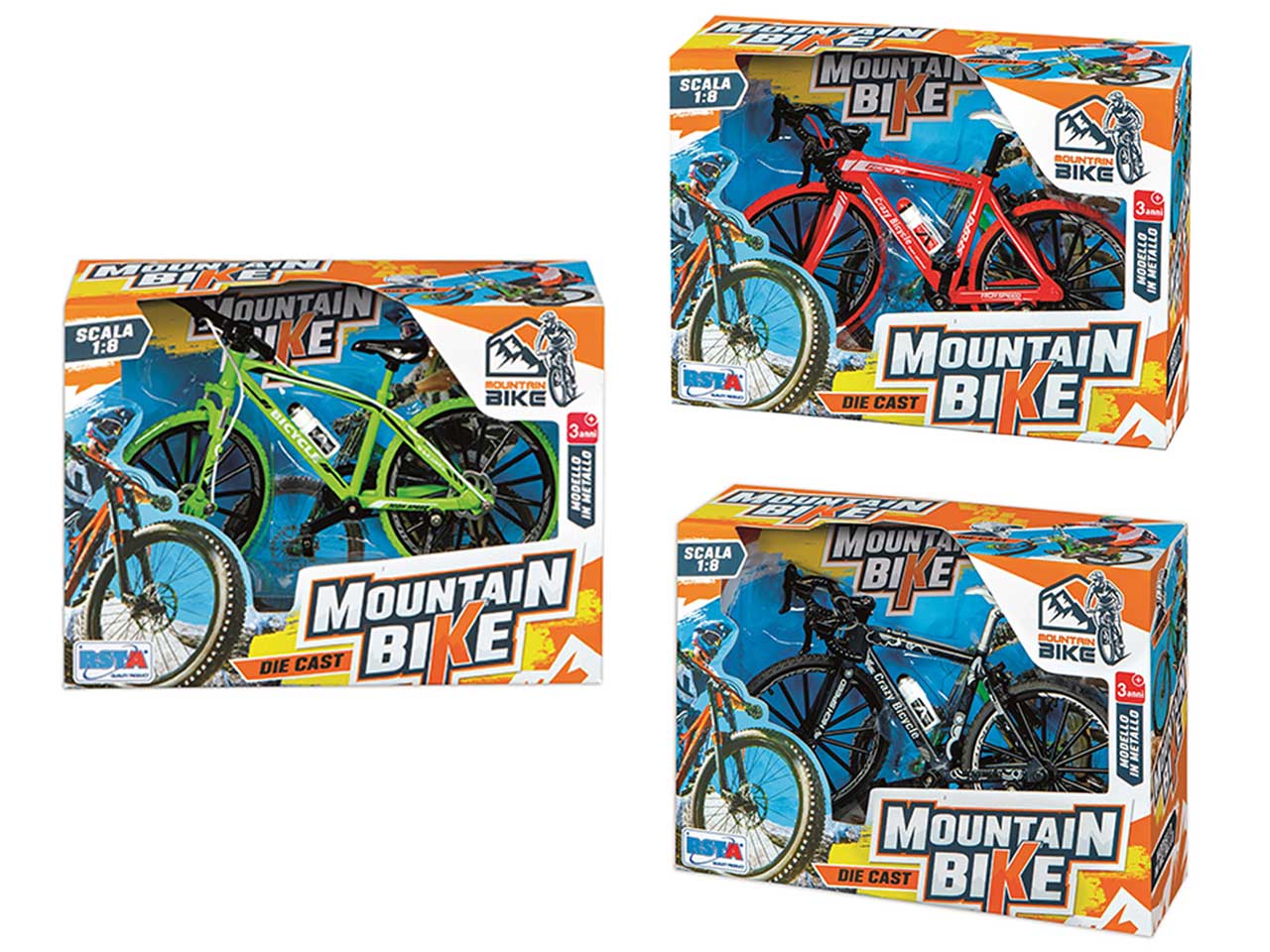 Mountain bike die cast in 3 colori assortiti