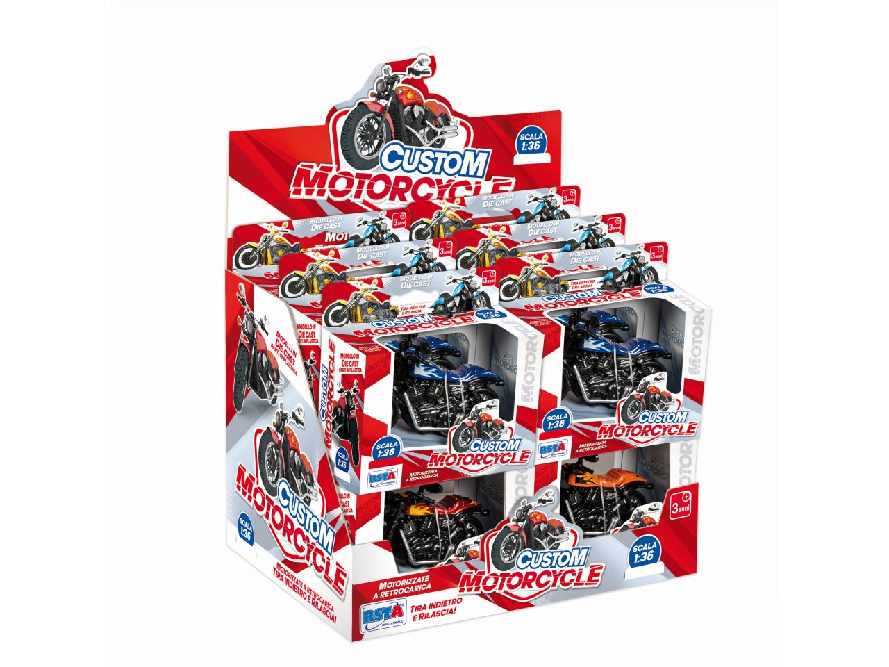 Motociclette die cast retrocarica scala 1:36  - disponibile in 4 assortimenti