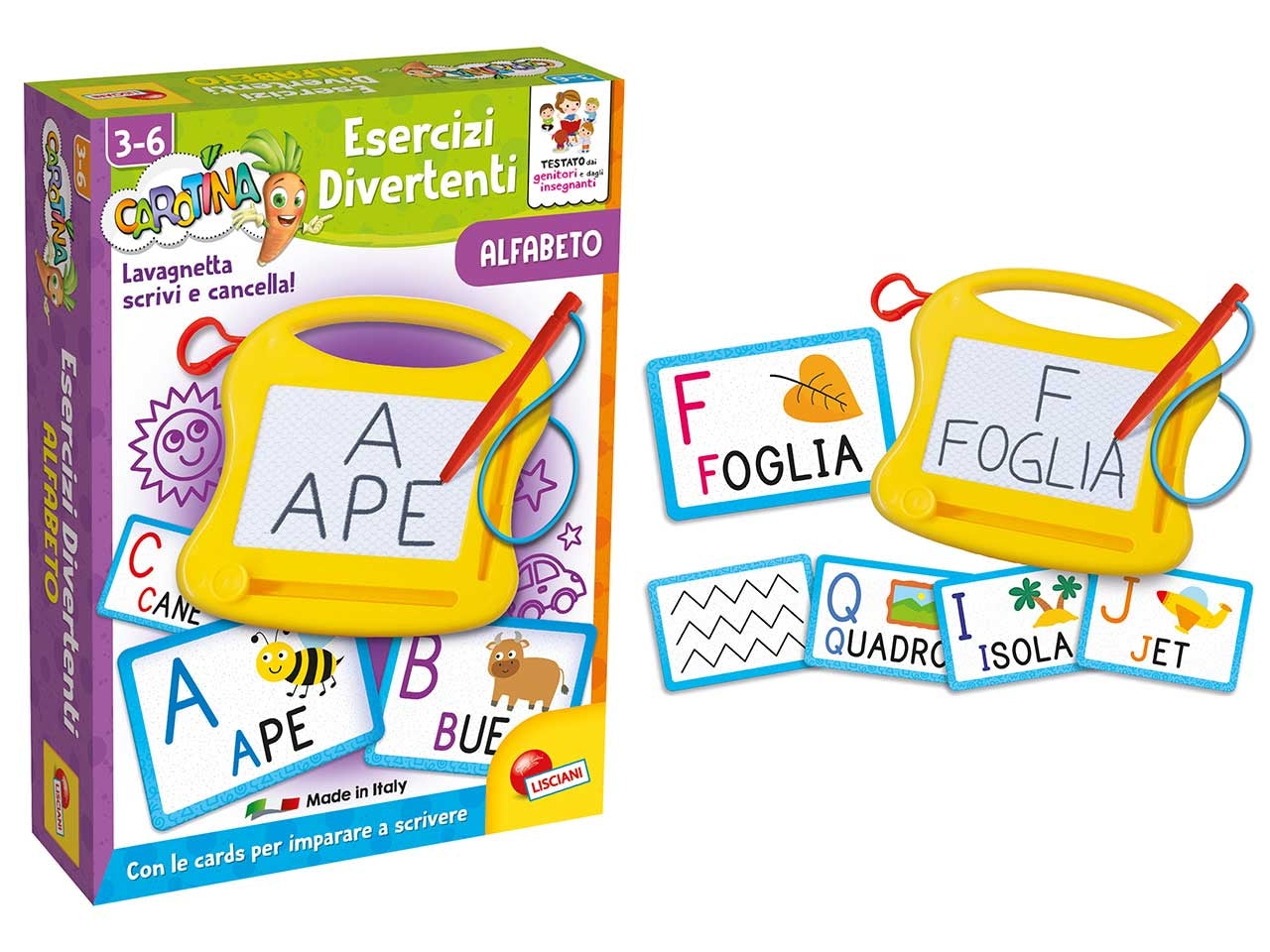 Gioco Educativo Prescolare Carotina Esercizi Divertenti Alfabeto - Multicolor, per Bambini 3-6 Anni, Lisciani