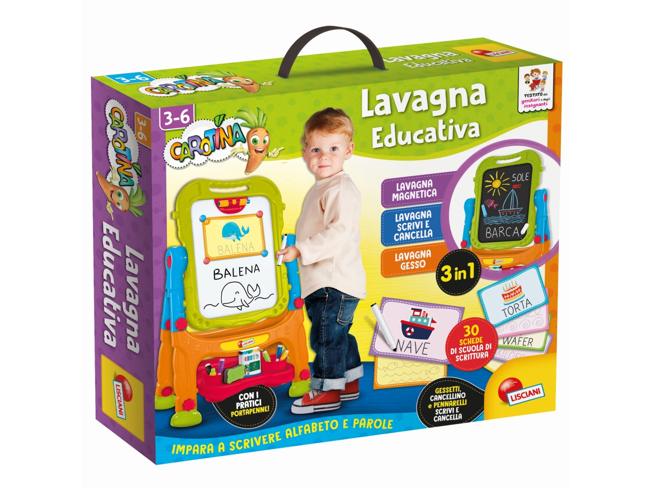 Gioco Educativo Prescolare Carotina Lavagna Educativa - Multicolor, per Bambini 3-6 Anni, Lisciani