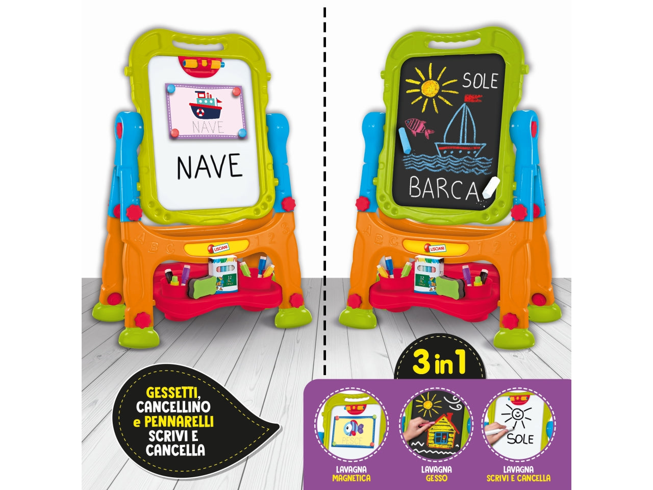Gioco Educativo Prescolare Carotina Lavagna Educativa - Multicolor, per Bambini 3-6 Anni, Lisciani