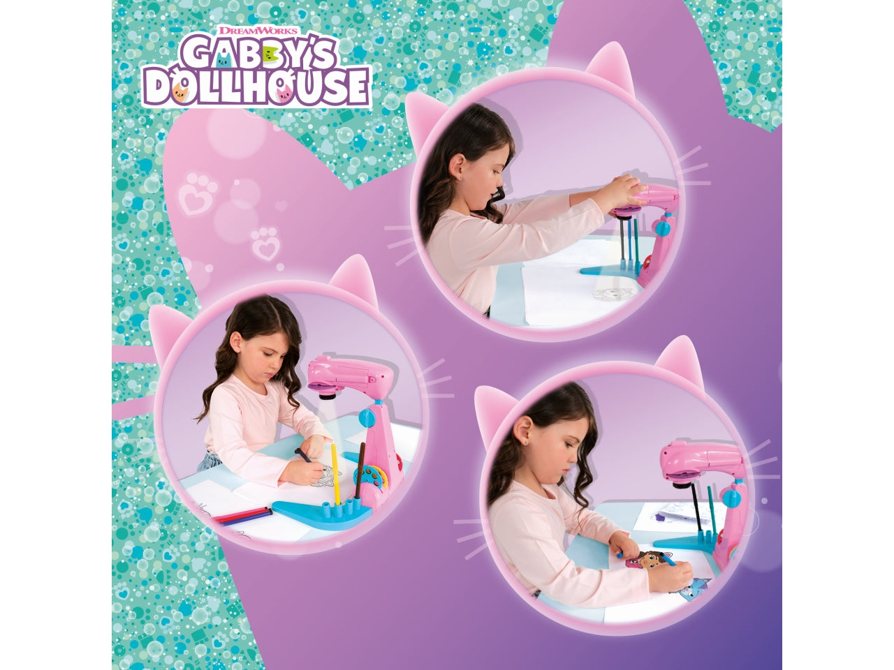 Gioco creativo gabby's dollhouse projector drawing school multicolor, per bambini da 4 anni, lisciani