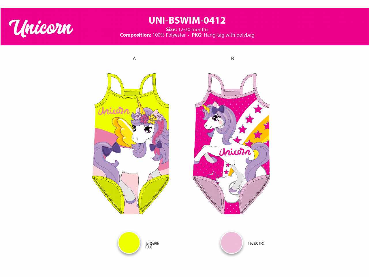 Costume da bagno bimba intero 12-30 mesi unicorno