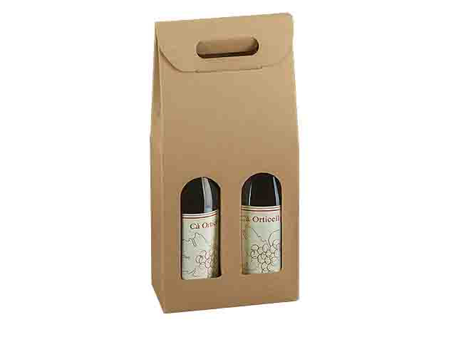 Scatola portabottiglie 2 posti avana 18x9x38,5cm