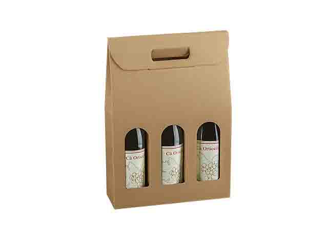 Scatola portabottiglie 3posti avana 27x9x38,5cm