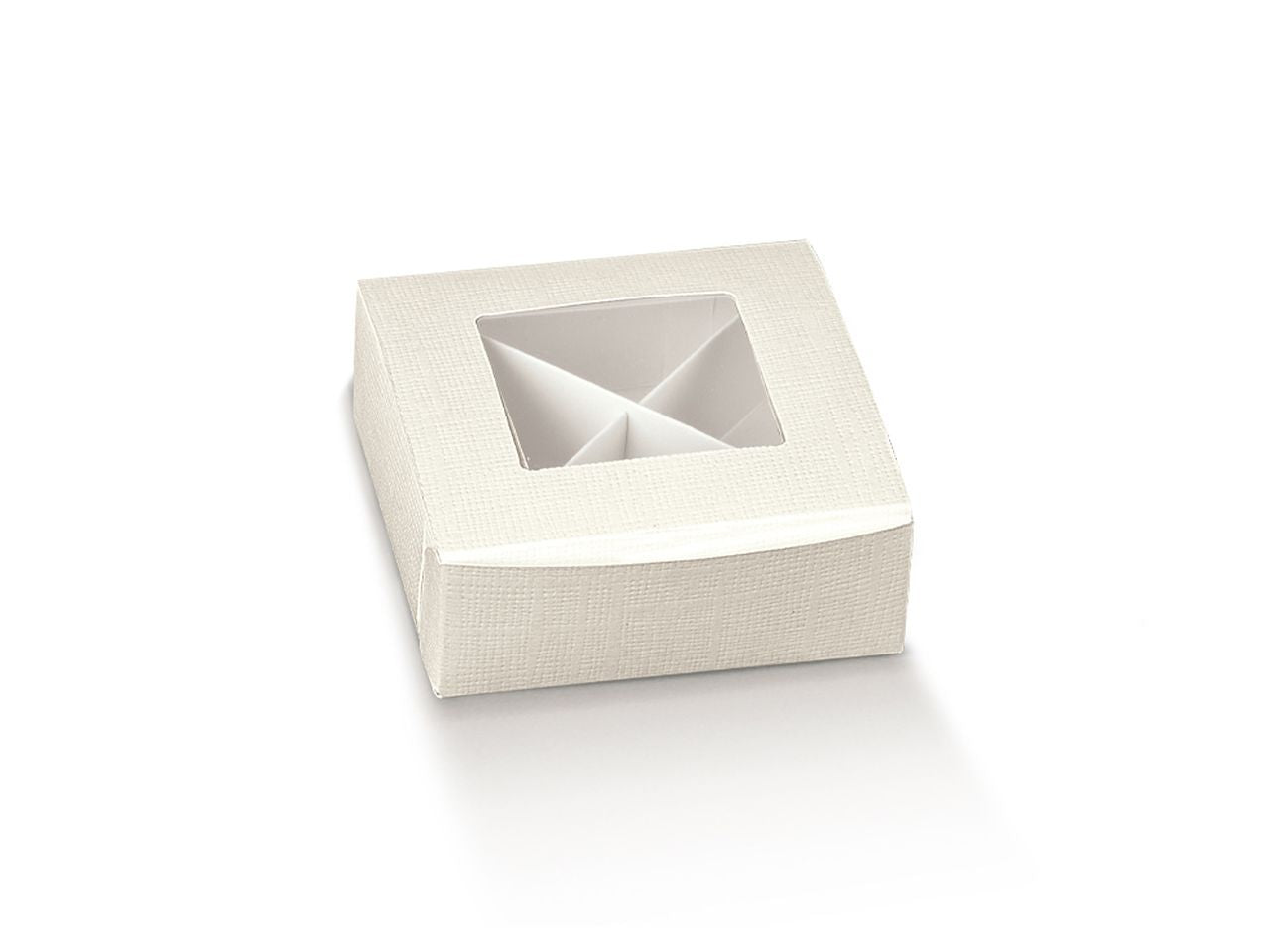Linea seta bianca scatola 8x8x3cm con finestra in plastica e divisori