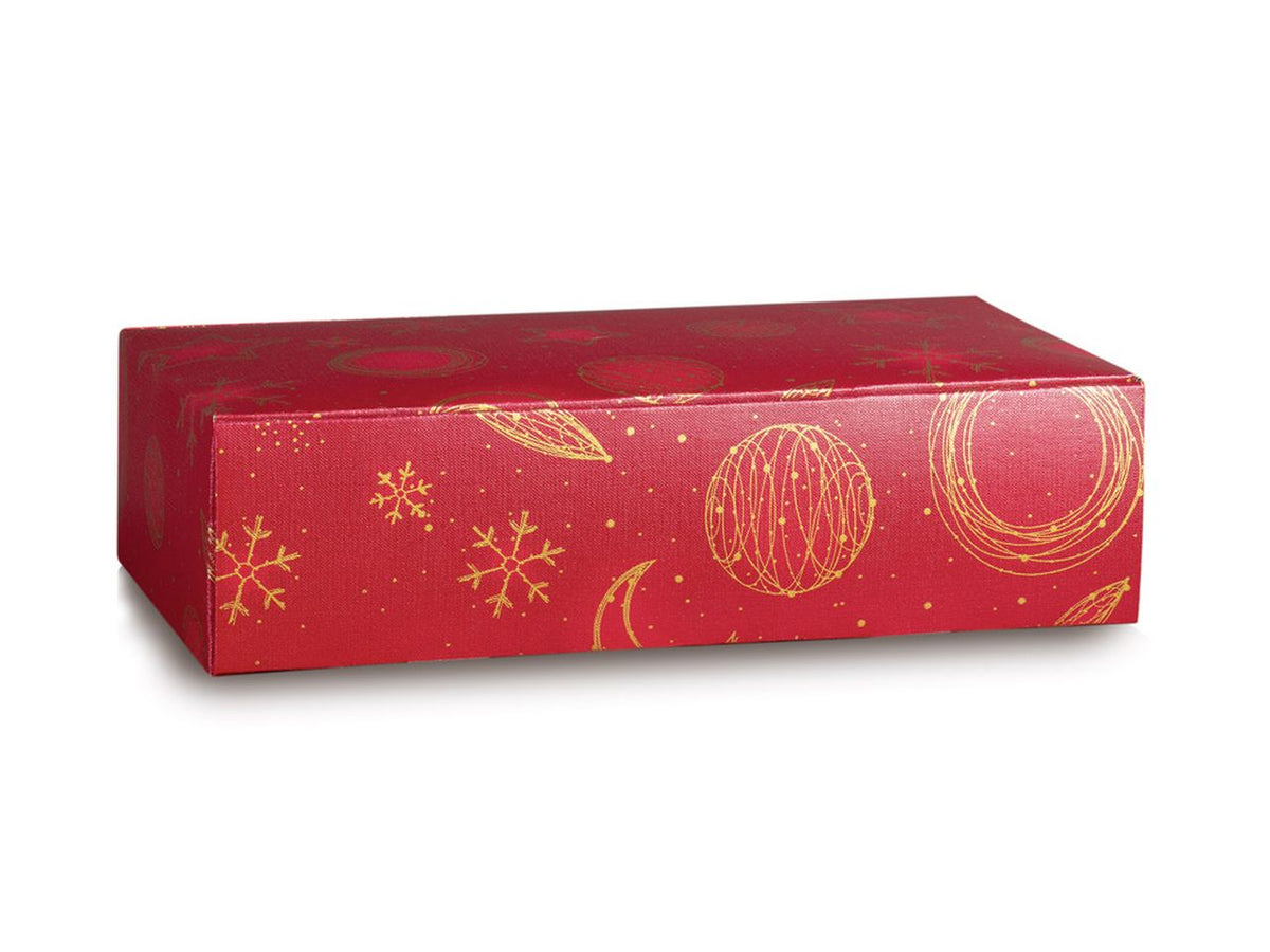 Portabottiglie steso per 2 bottiglie in cartone accoppiato colore rosso e decorazioni universo misura 340x185x90mm