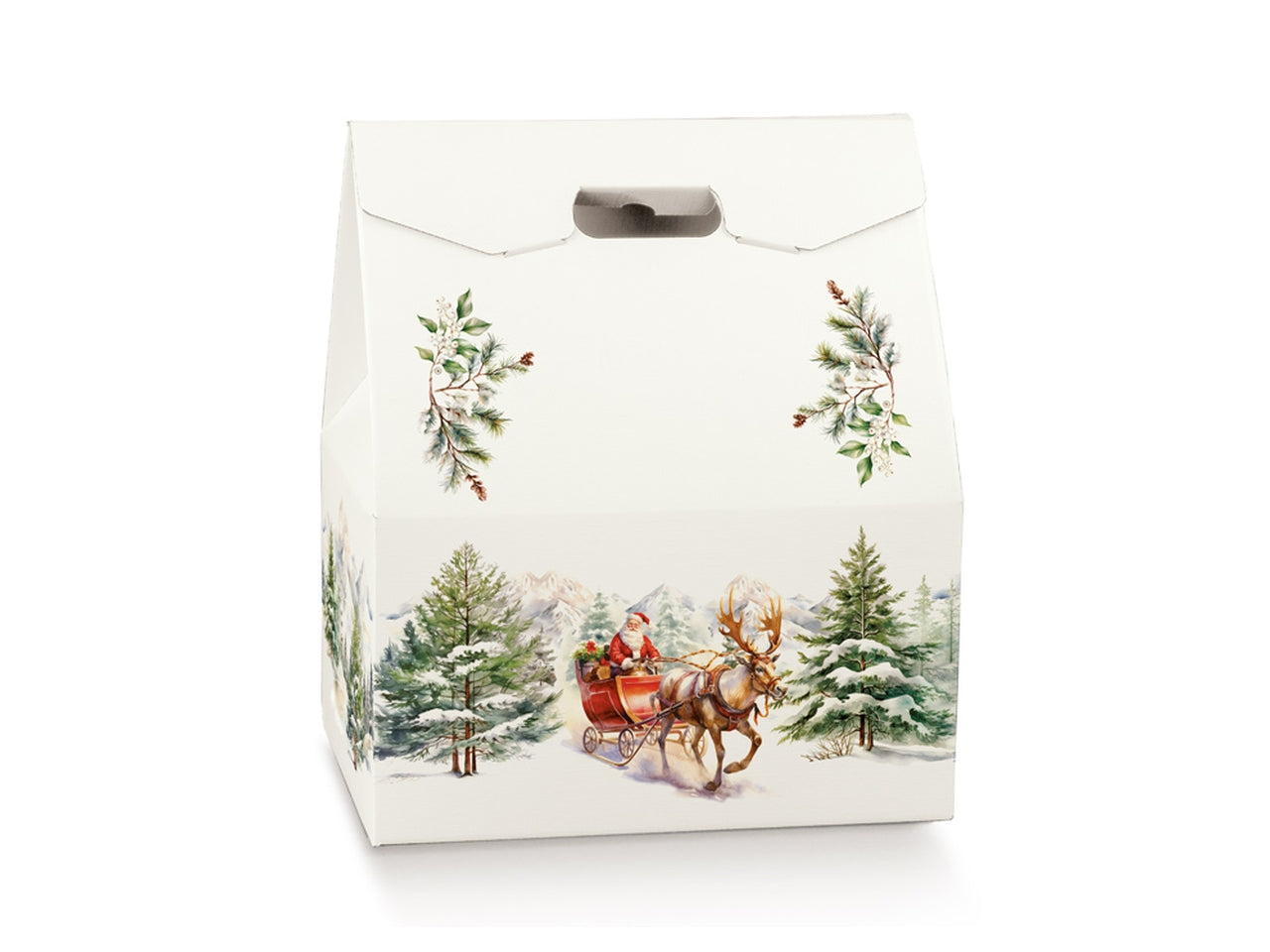 Scatola regalo bianca con decoro paesaggio innevato natalizio 33x25x39 cm - Scotton