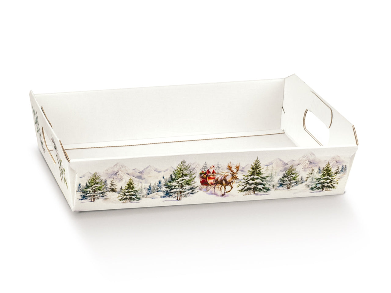 Cesta regalo bianca con decoro paesaggio innevato natalizio 40x30x12 cm - Scotton