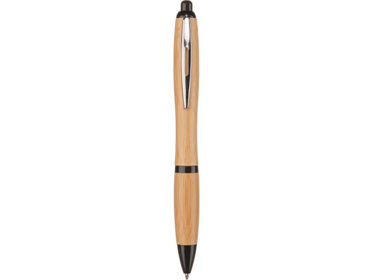 Penna a sfera in bamboo, metallo e plastica nera