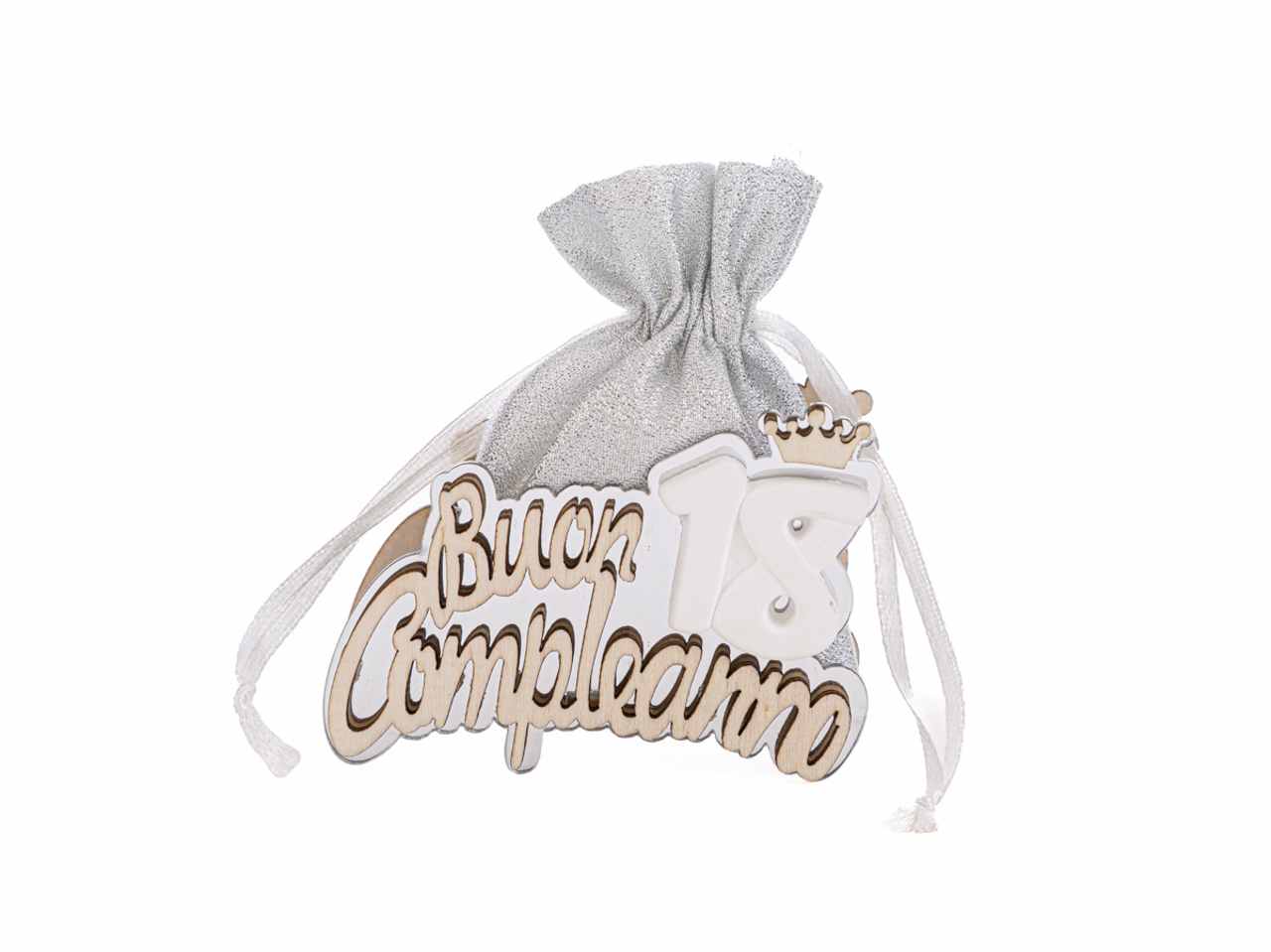 Sacchetto porta confetti 18esimo compleanno colore argento 3,5x8,5xh.9cm