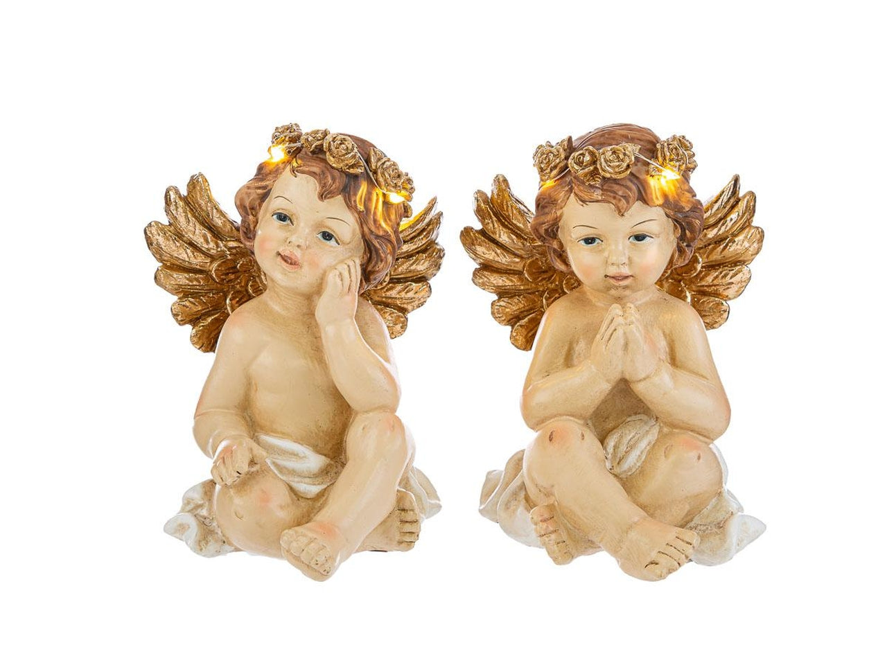Angelo 10,5x10xh.13,5cm in resina con led in 2 assortimenti