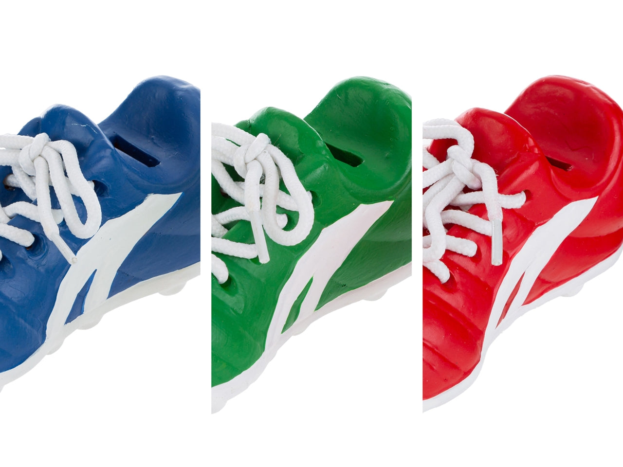 Salvadanaio scarpette calcio resina 17x7xh.8cm 3 colori assortiti