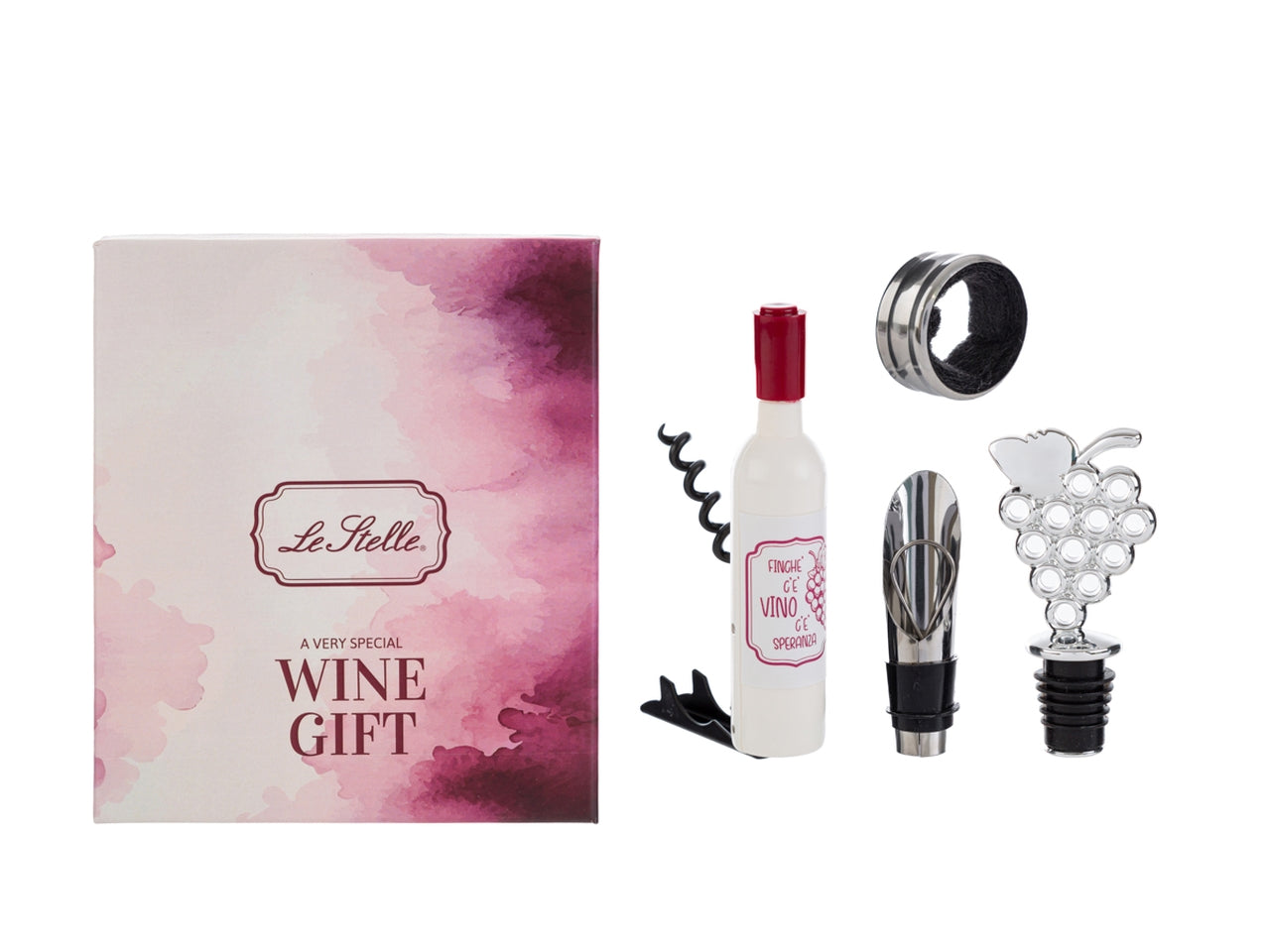 Accessori vino con astuccio set da 4 accessori 3 assortimenti