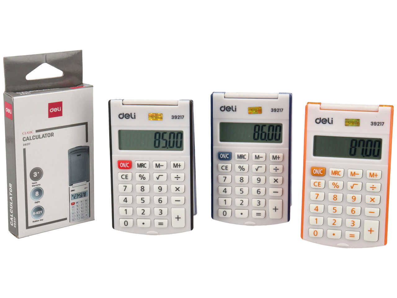 Calcolatrice 8 cifre tascabile in 4 colori assortiti con cover, a batteria 10x6 cm - Deli