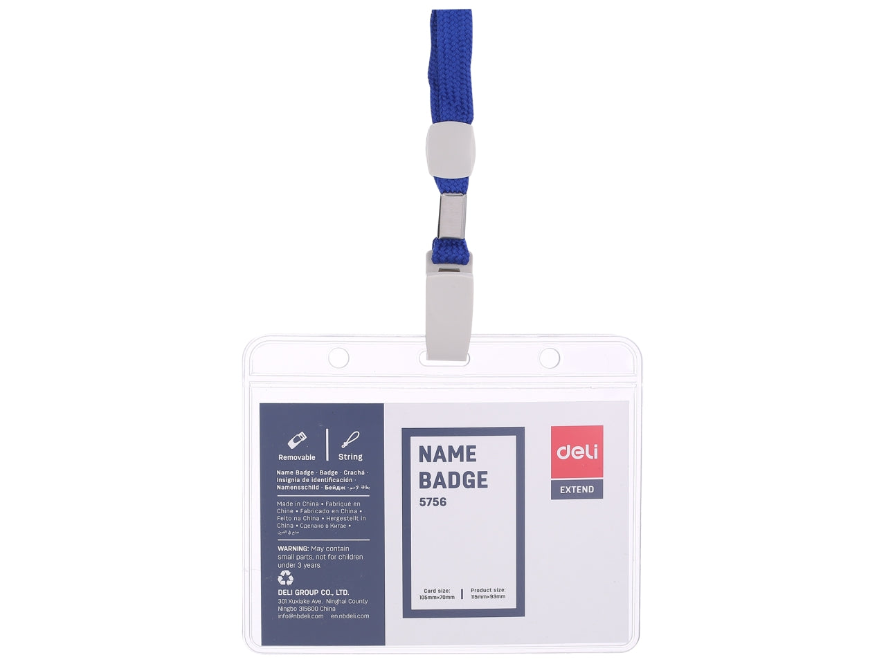 Deli portanome orizzontale con cordoncino blu